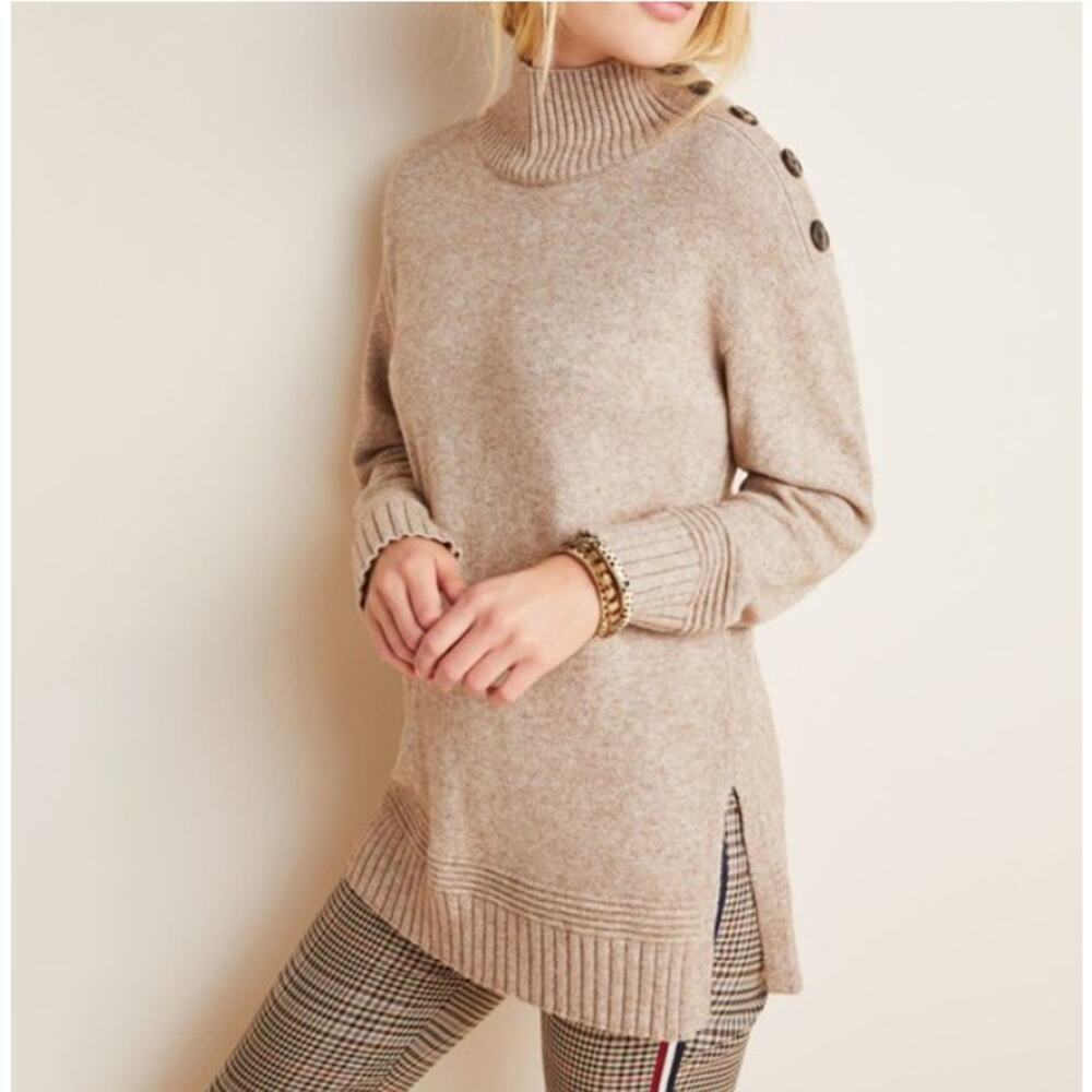 Anthropologie Oatmeal Mock Neck Margarita Tunic Sweater Small